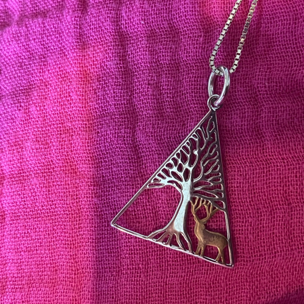 Sterling Silver Tree and Deer Pendant Necklace